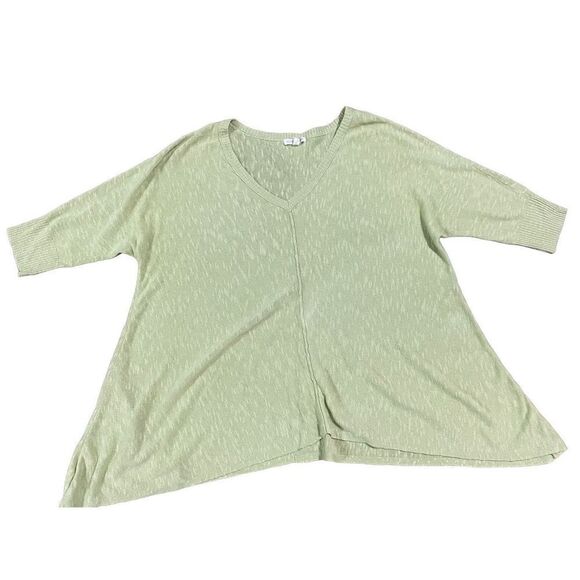 Eileen Fisher light green womens knit Vneck sweater sharkbite hem size m… - Picture 1 of 7